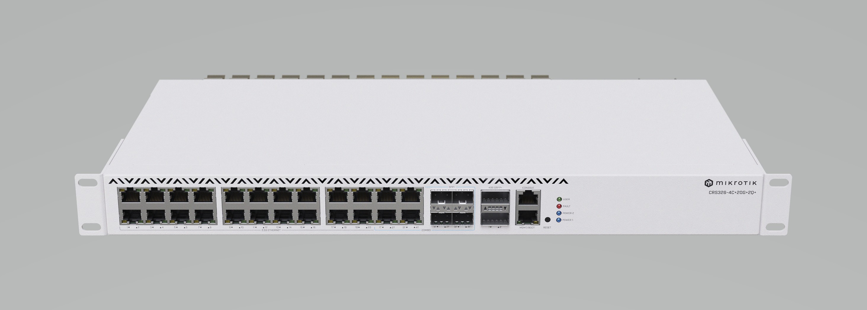 MikroTik CloudRouterSwitch 326-4C+20G+2Q+RM with 20 x 2.5GGbps Ethernet, 4 x Combo and 2 x 40G QSFP+